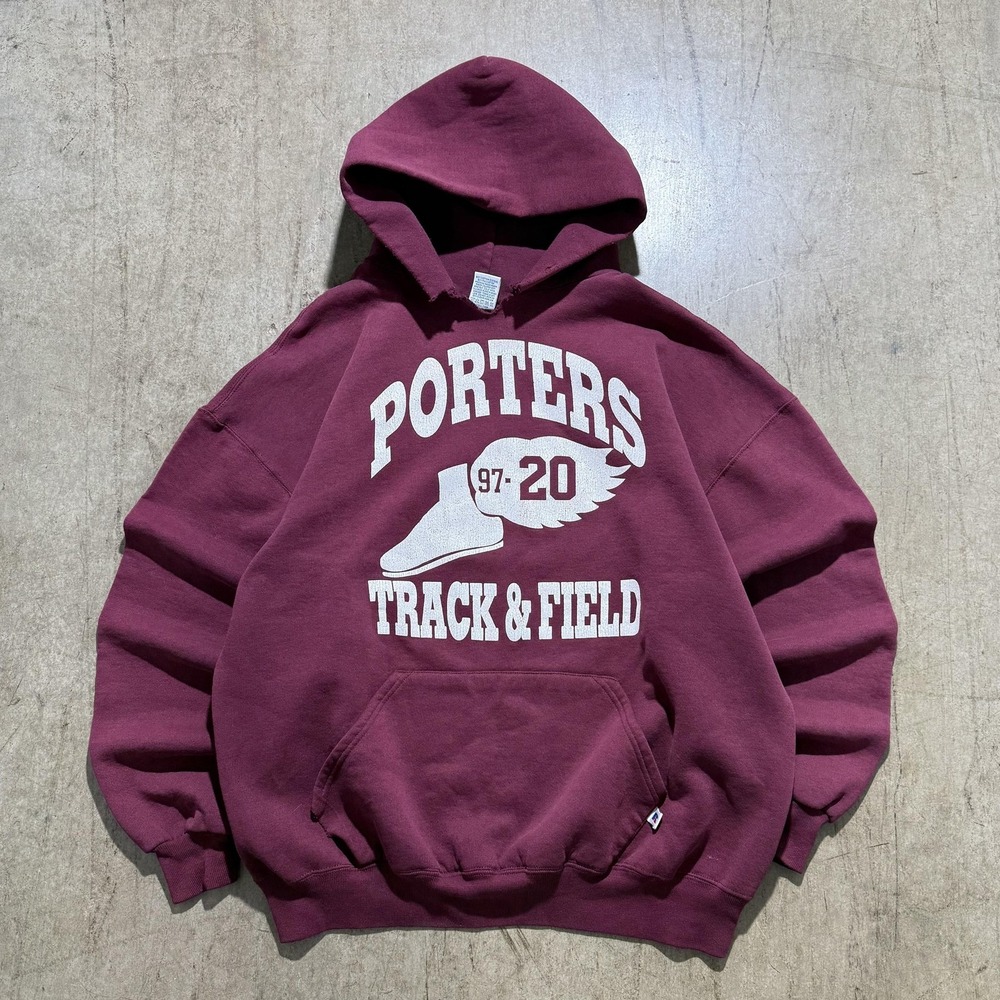 Russell Athletic Hoodie Sweatshirt Mens 2XL Red Fleece Porters Track & Field